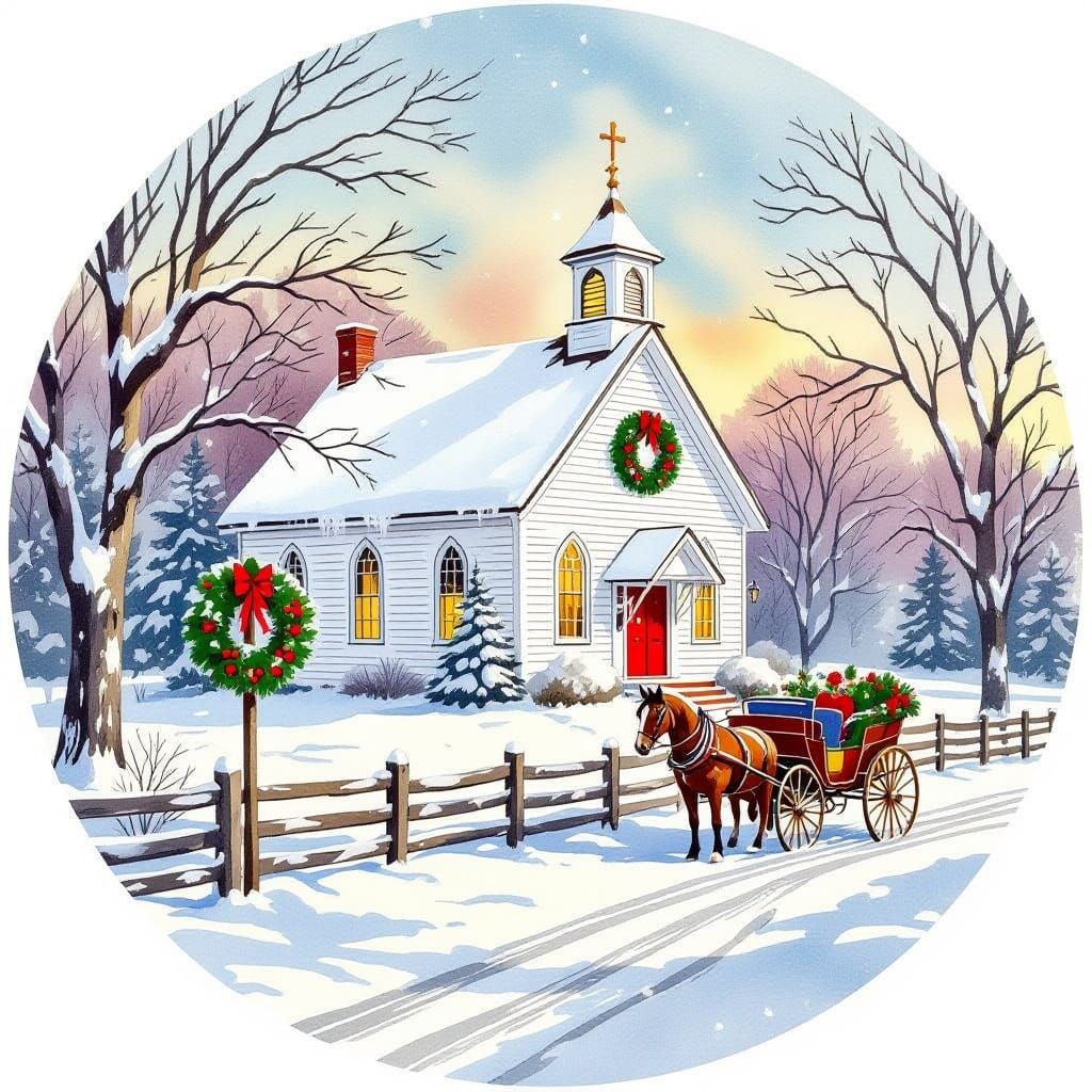 Charming Christmas Church Scene in Circle