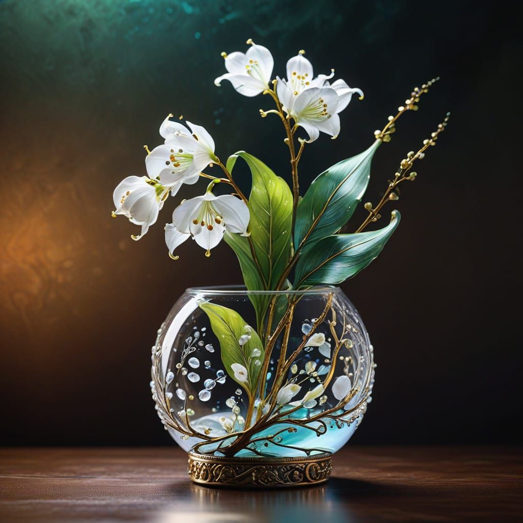 Elegant Glass Vase Holds Delicate Mother-of-Pearl Lily-of-th...