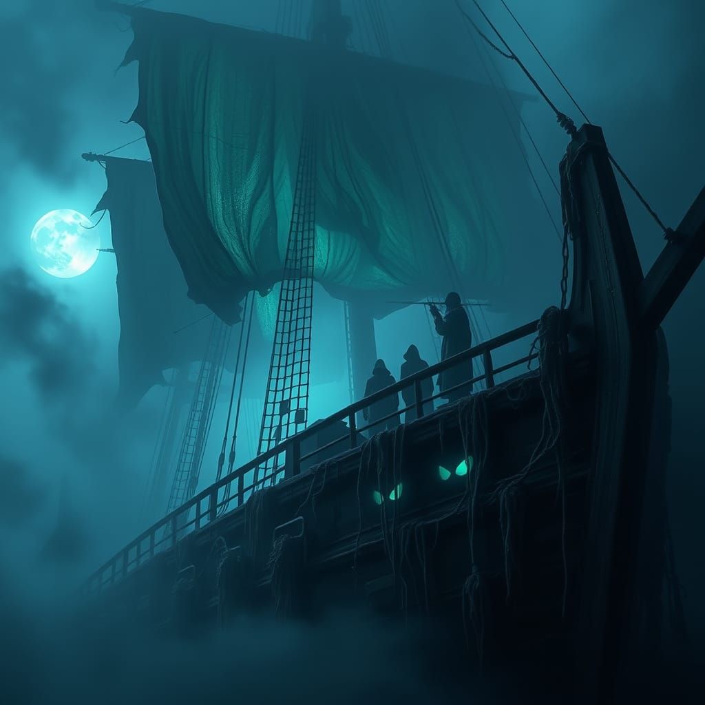 Ghost Ship Flying Dutchman Emerges from Eerie Mist