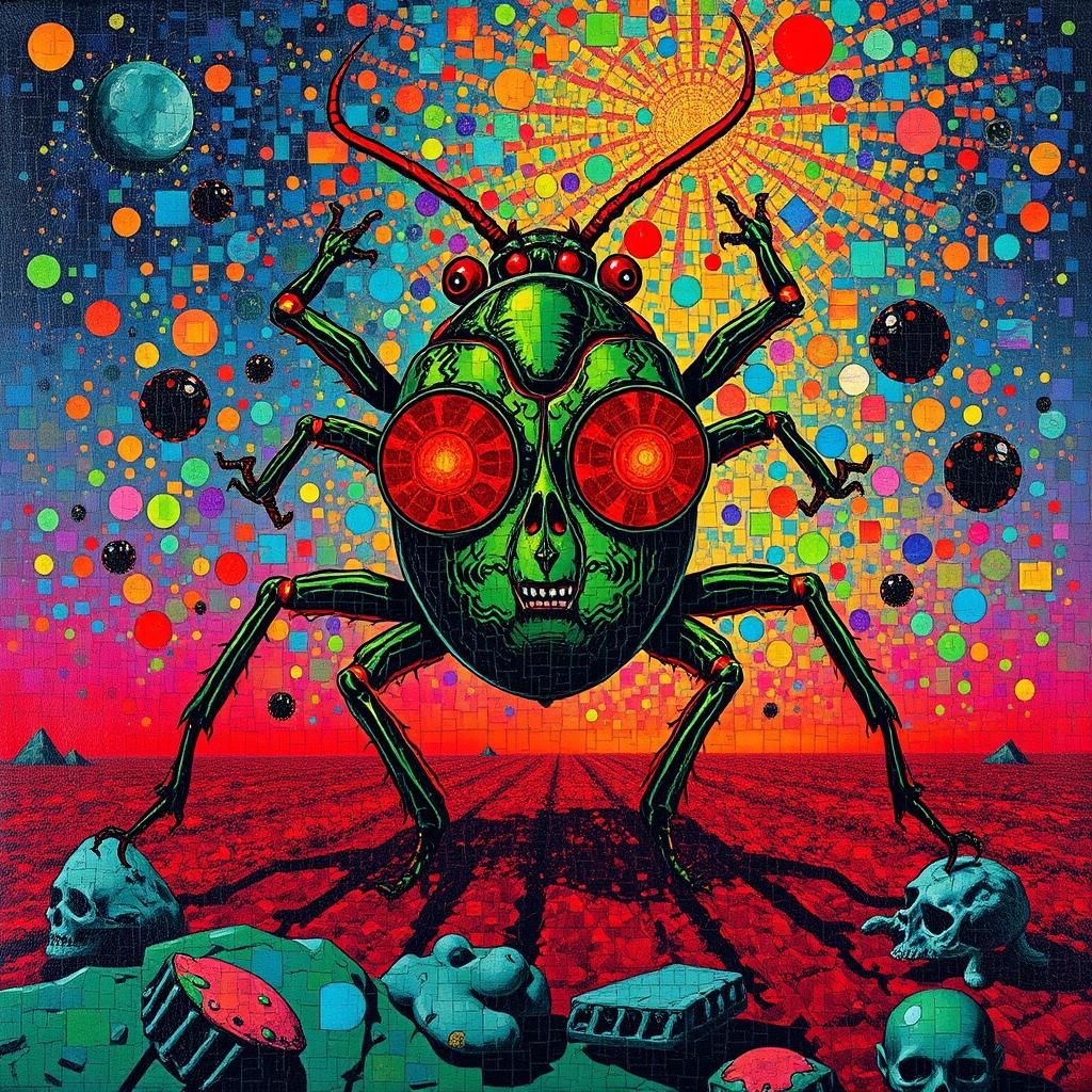 Toxic Bug: Impasto Mosaic in Beksiński/Dali Style