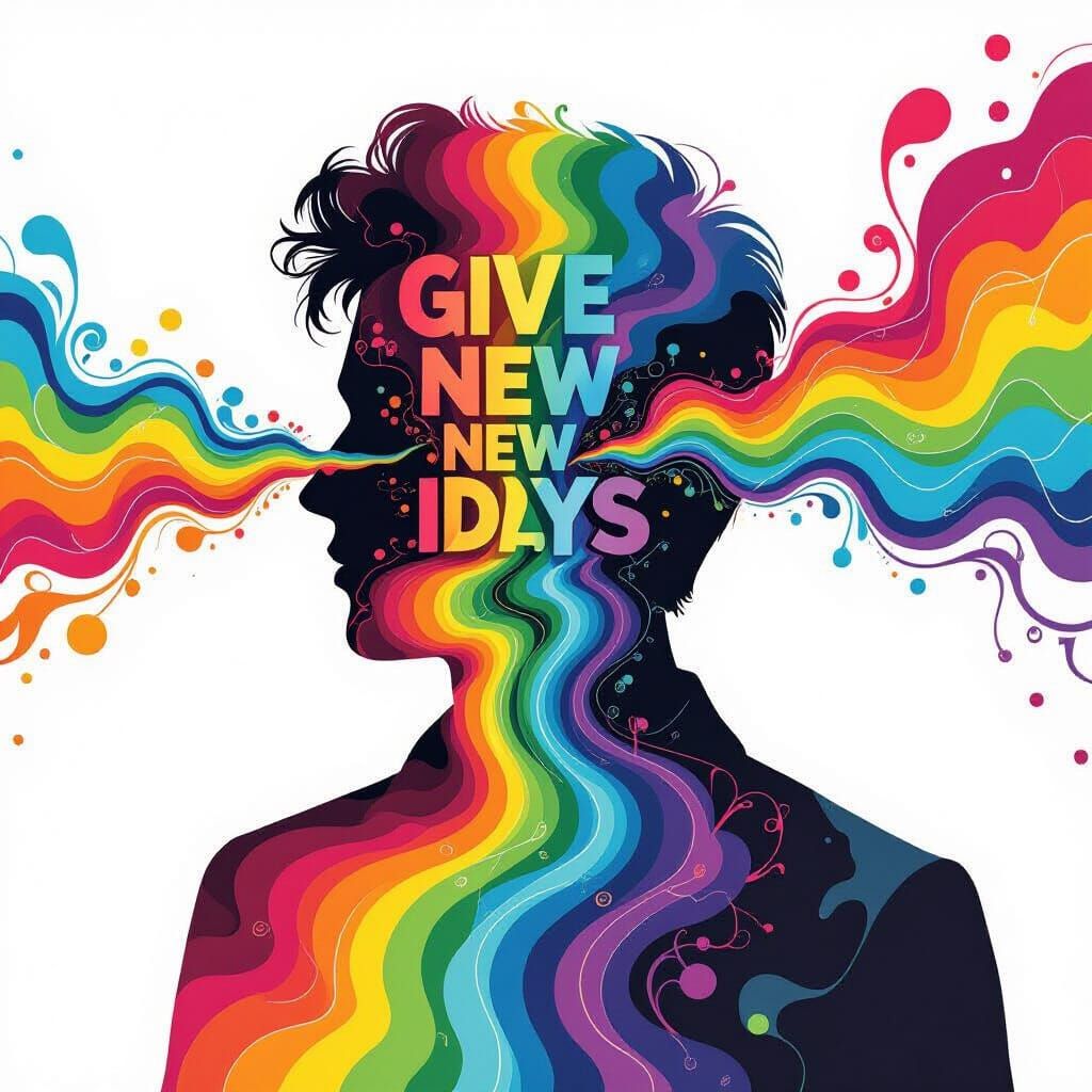 Surreal Double Exposure with Rainbow Colors and Text