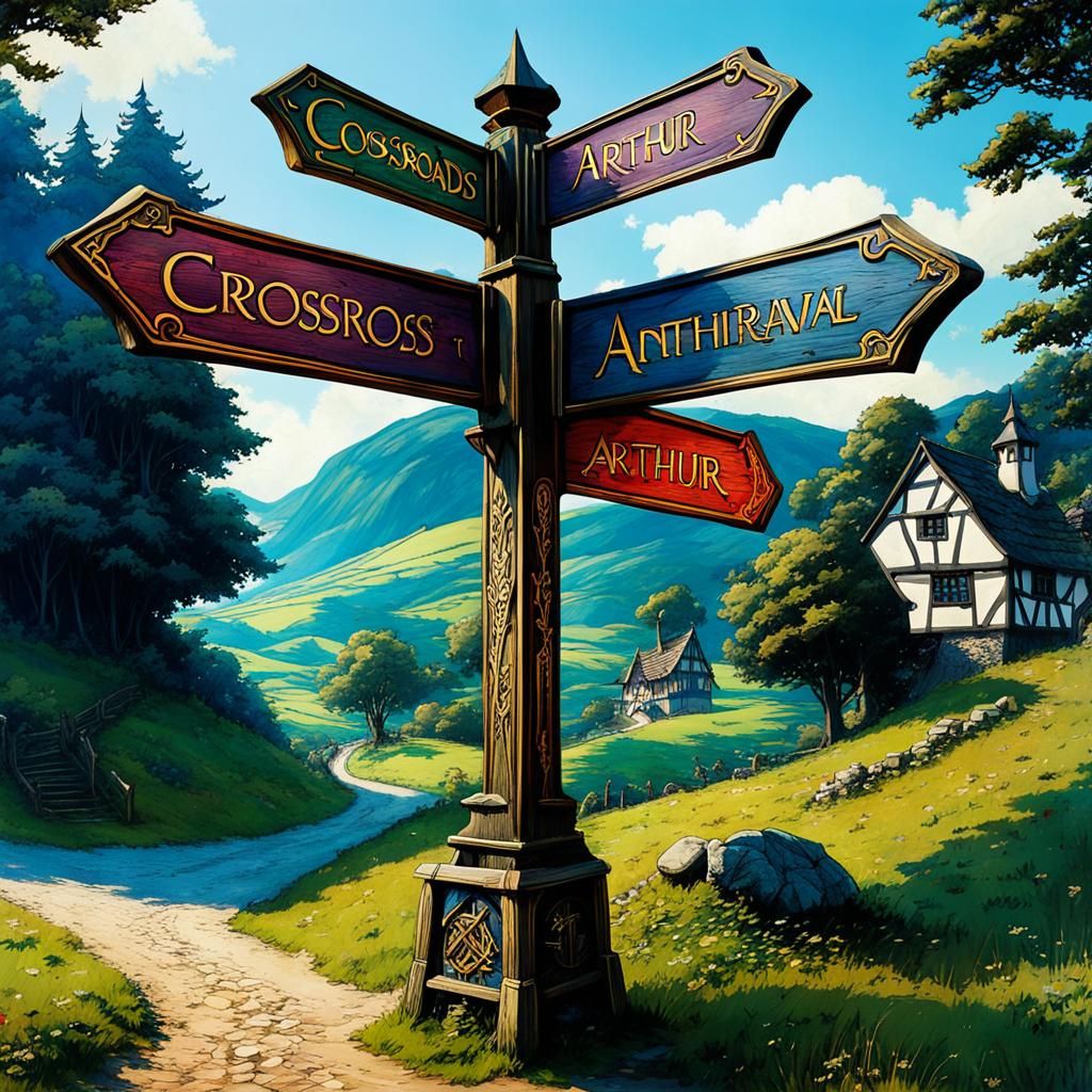 Fairytale Crossroads Signpost in Anime Style