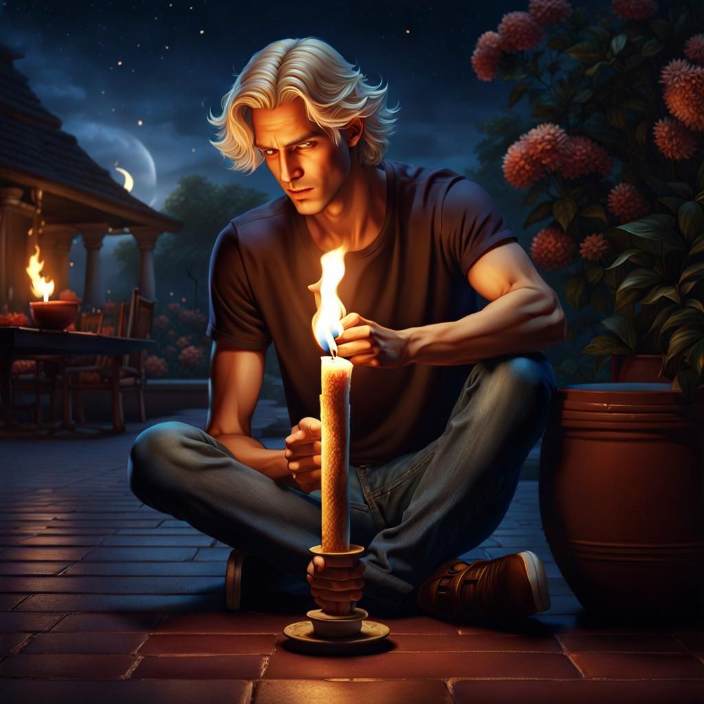 Young Man Lighting Cigarette: Detailed Matte Painting