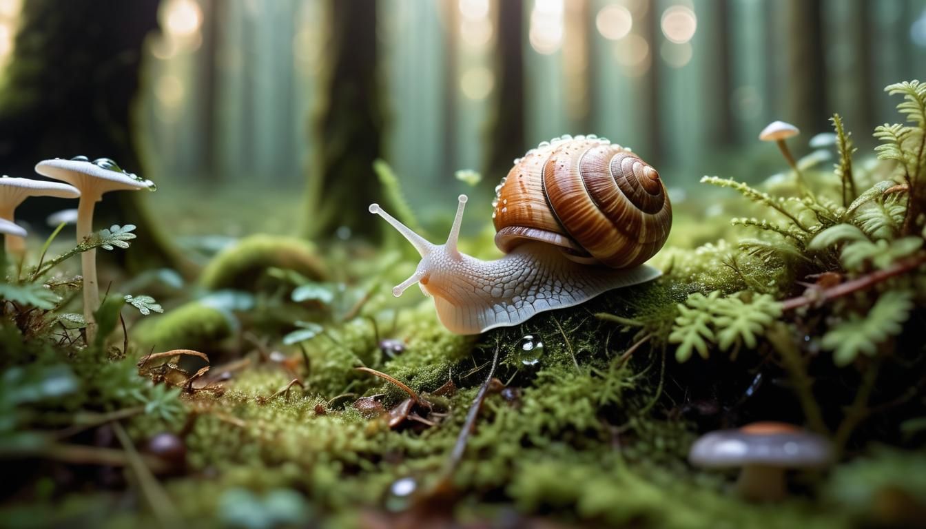 Snail on Mushroom Cap: Macro Nature Photography