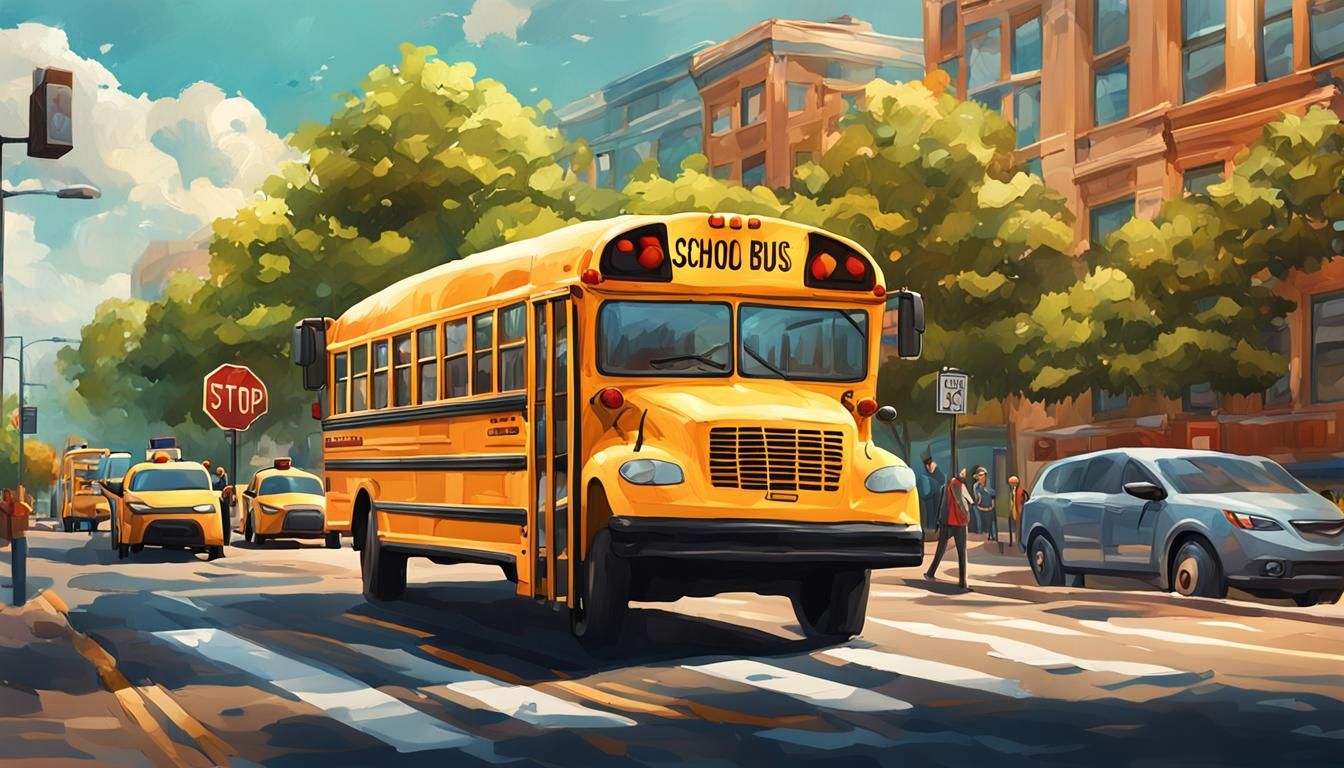 Yellow School Bus with Stop Sign: Digital Painting