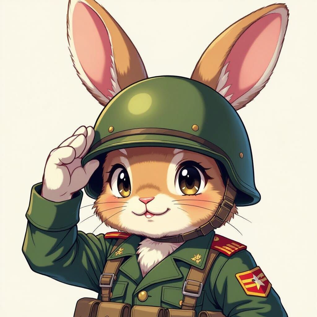 Hand-Drawn Bunny Saluting in Manga Style