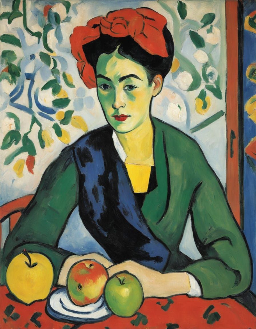 Femme with an Apple in Vibrant Impressionist Style