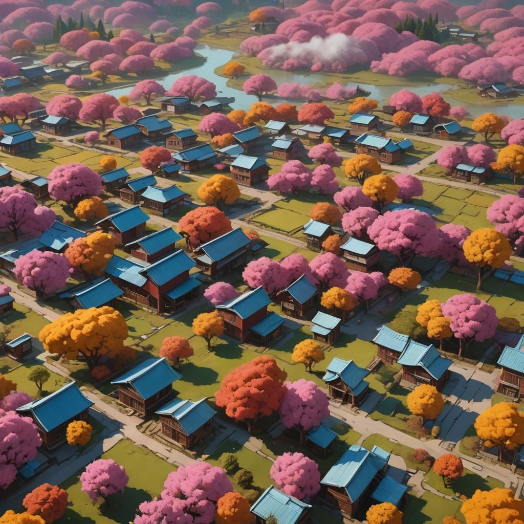 Surreal North Korean Village with Candy Trees
