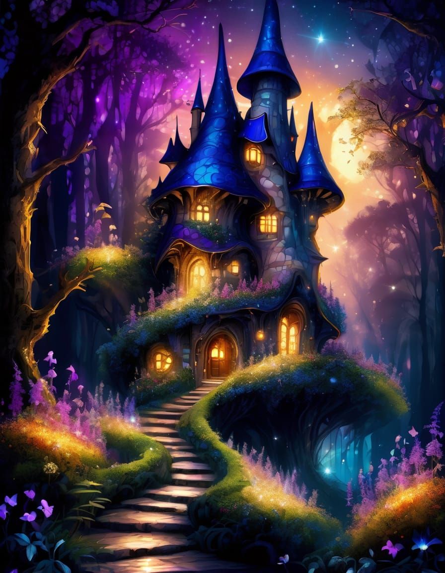 Whimsical Fairy House in a Glowing Mushroom Oasis