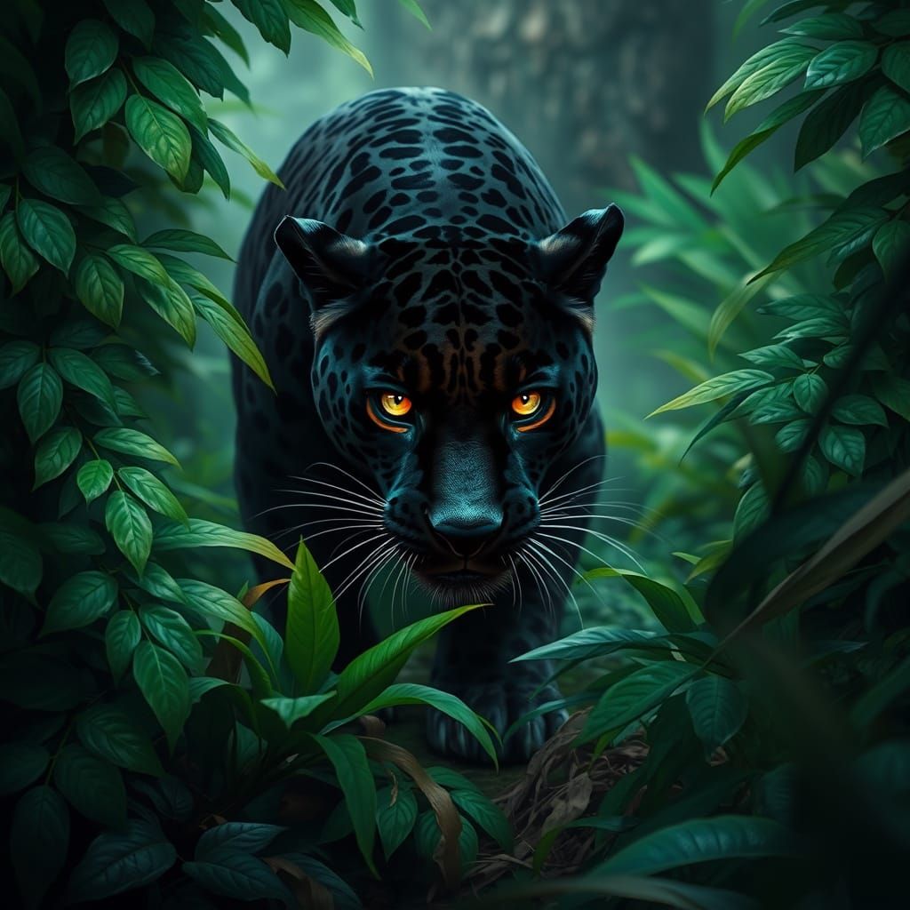 Camouflaged Black Jaguar in Amazon Rainforest