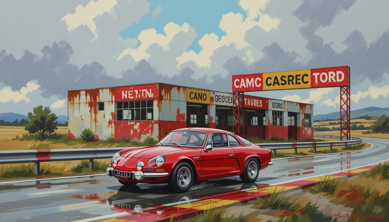 1972 Alpine A110 in Ruby Red on Rural Highway