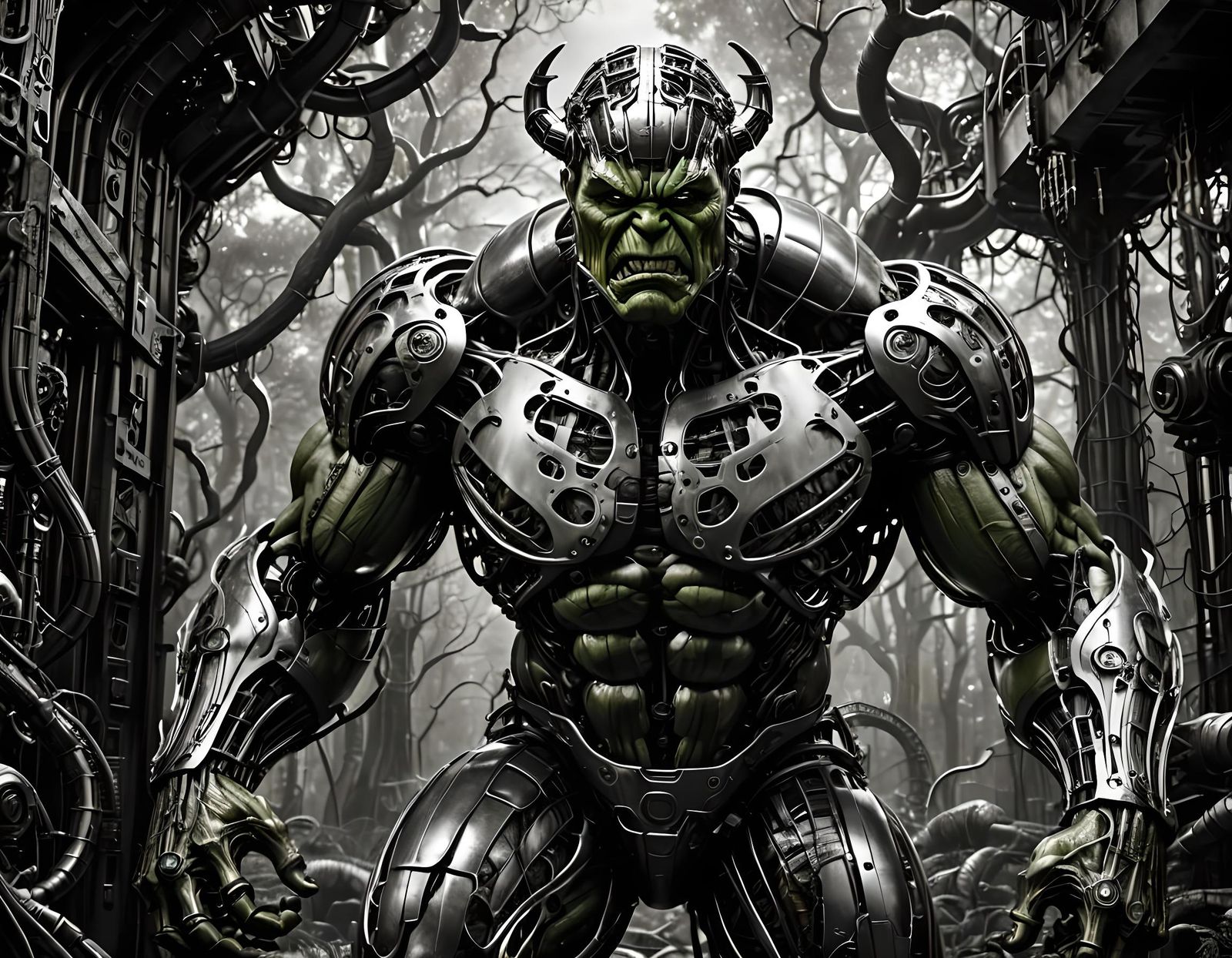 Incredible Hulk as Ethereal Biomecha Pencil Drawing