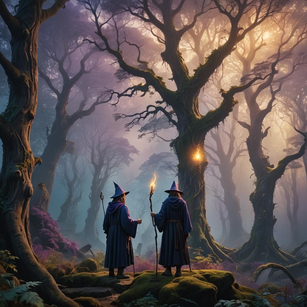 Young Wizard in Mystical Forest: Fantasy Concept Art