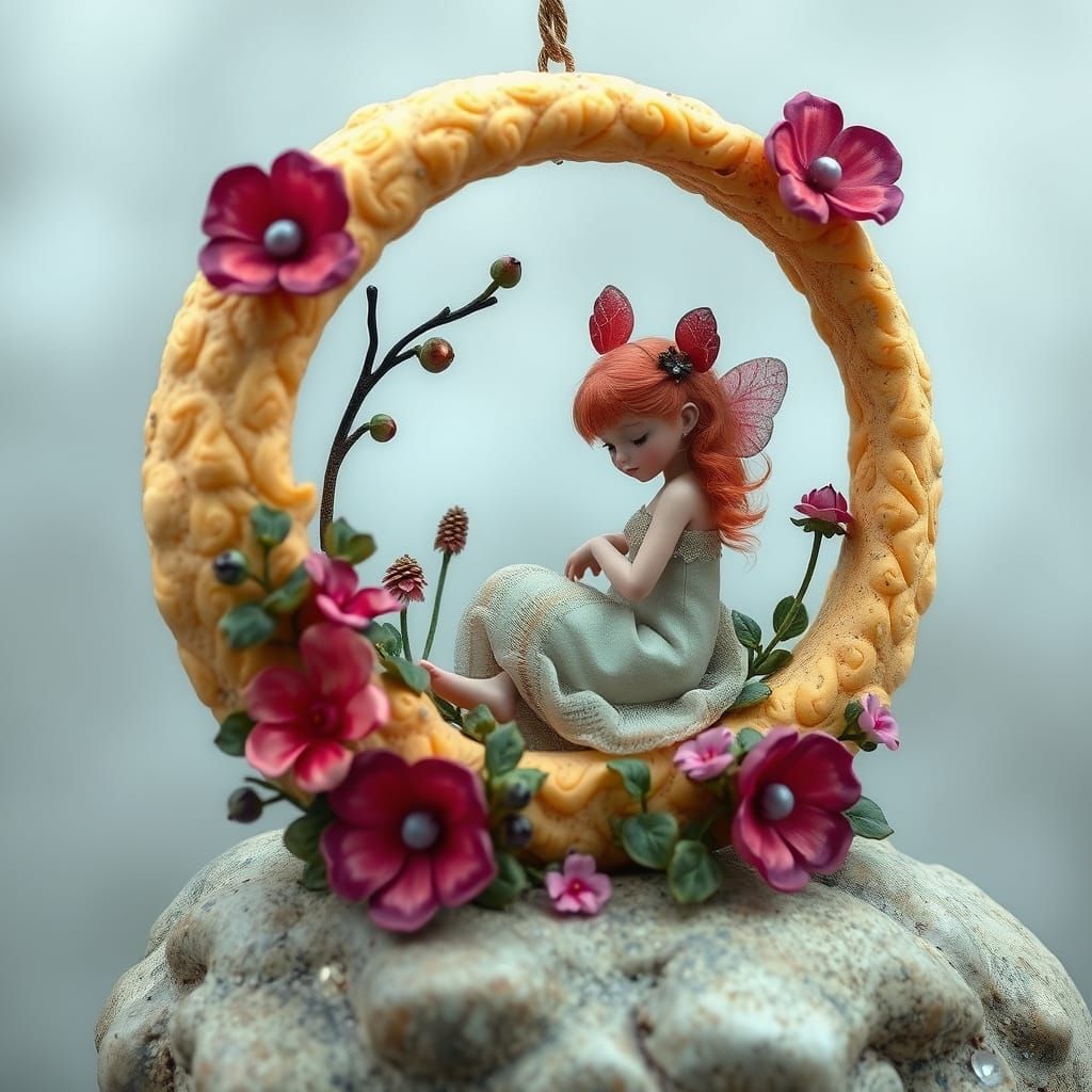 Ethereal Luna Maiden in Whimsical Moss Swing