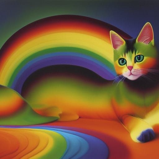 Rainbow Cats Offer Help: Classic Painting Style