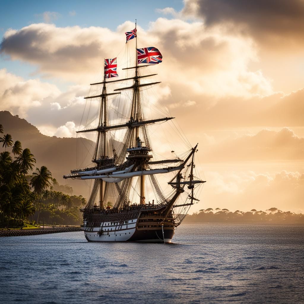 The Endeavour Ship in Tahitian Harbor, 1788
