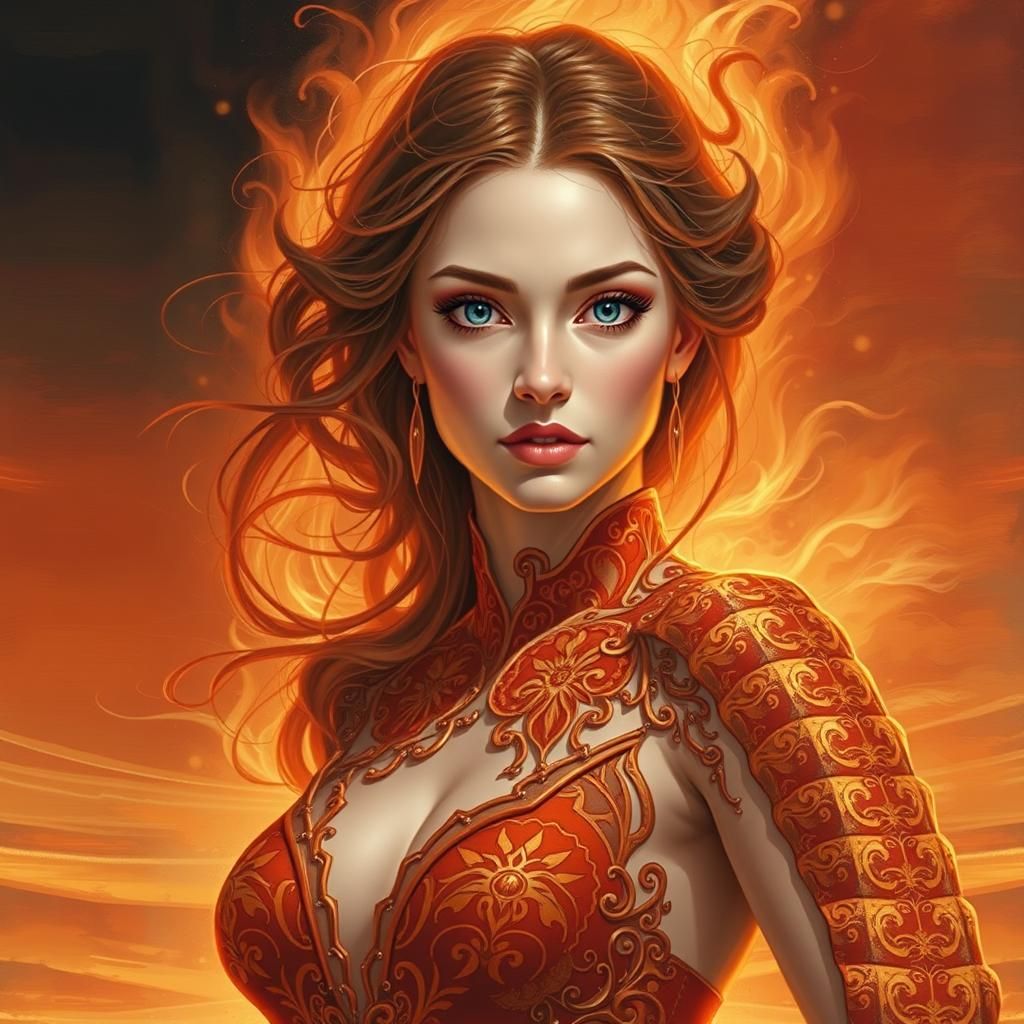 Fiery Portrait of a Confident Woman in Dramatic Style