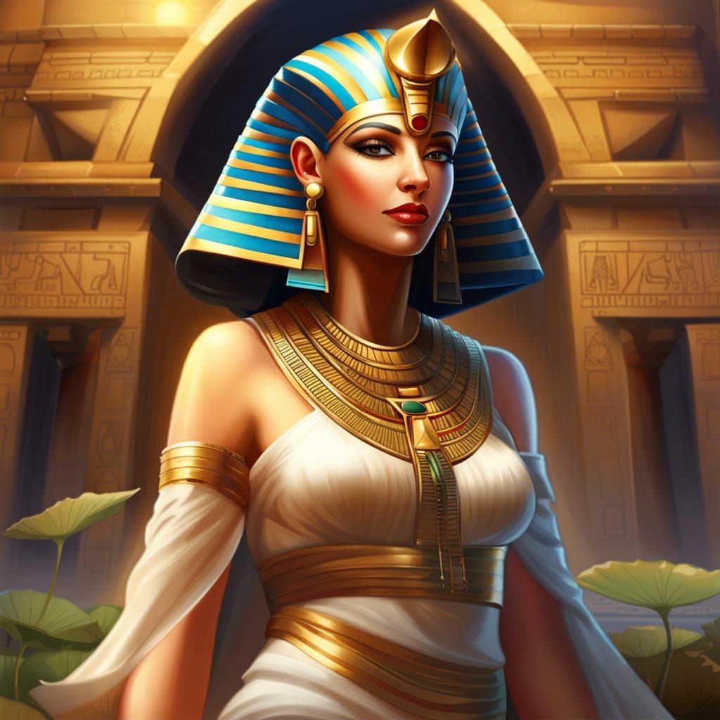 Egyptian Pharaoh Woman at Temple with Pyramid