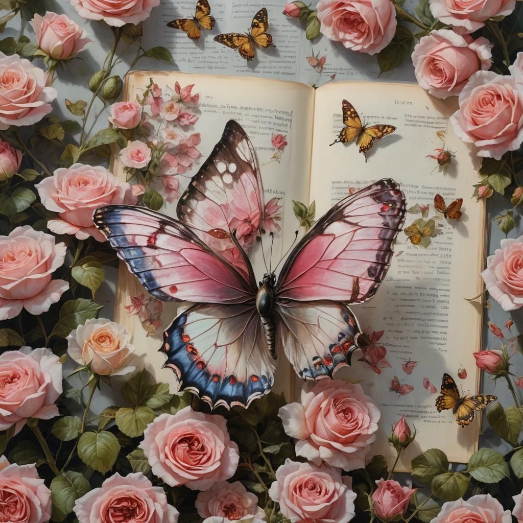 Butterfly with Translucent Wings on Open Book