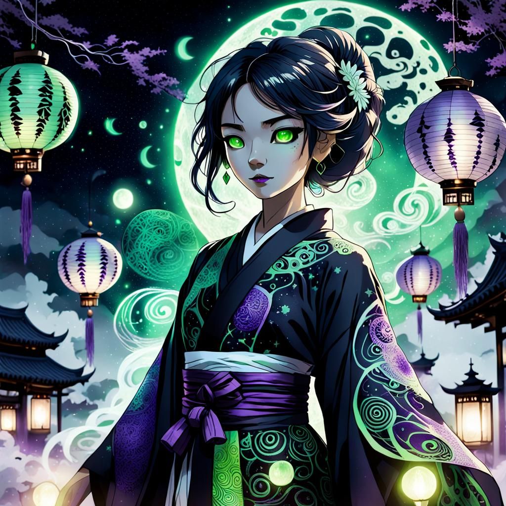 Mystical Woman in Dark Fantasy Anime Style