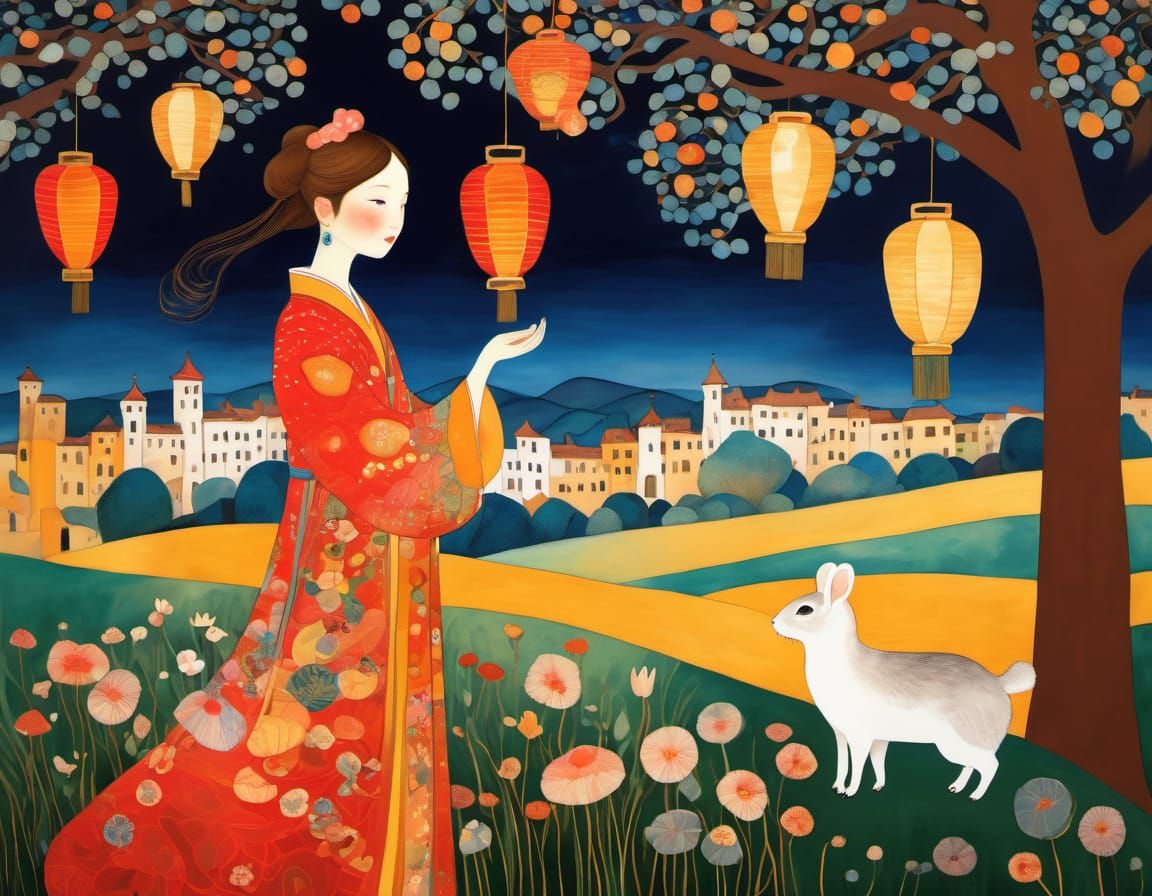 Magical Chinese Lanterns in Dreamy Art Style