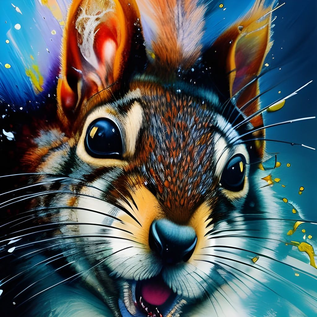 Squirrel Warrior Splash Illustration in Cosmic Style
