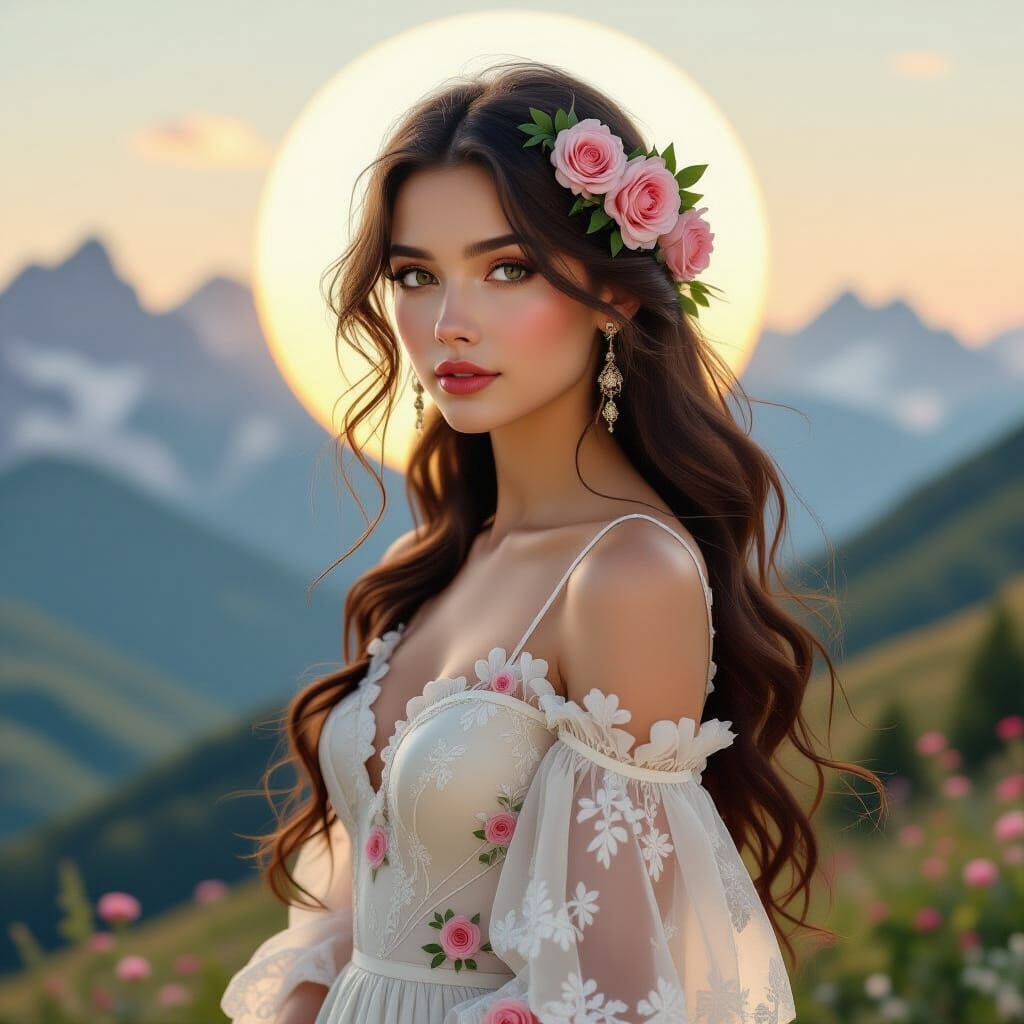 Art Nouveau Woman Merged with Mountain Landscape
