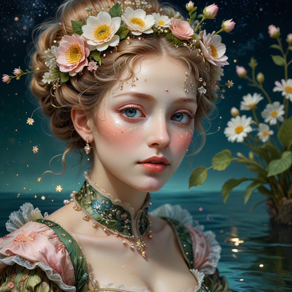 Surreal River Maiden Portrait in Mannerist Style
