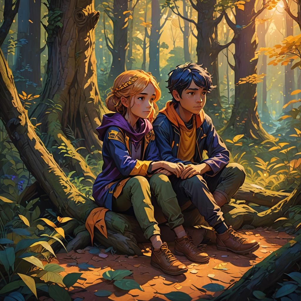Romantic Couple in Enchanted Forest: Fantasy Art