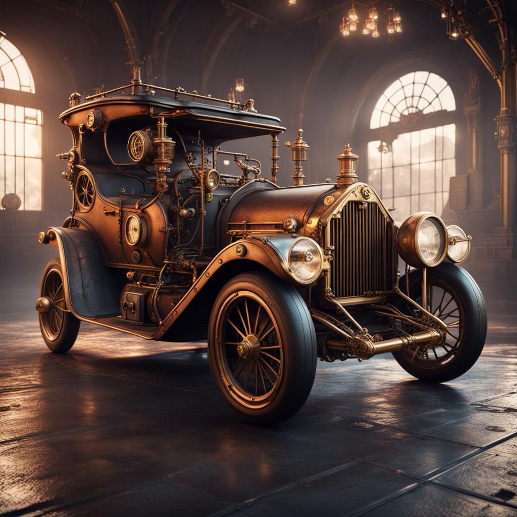 Detailed Steampunk Car Matte Painting in 8K