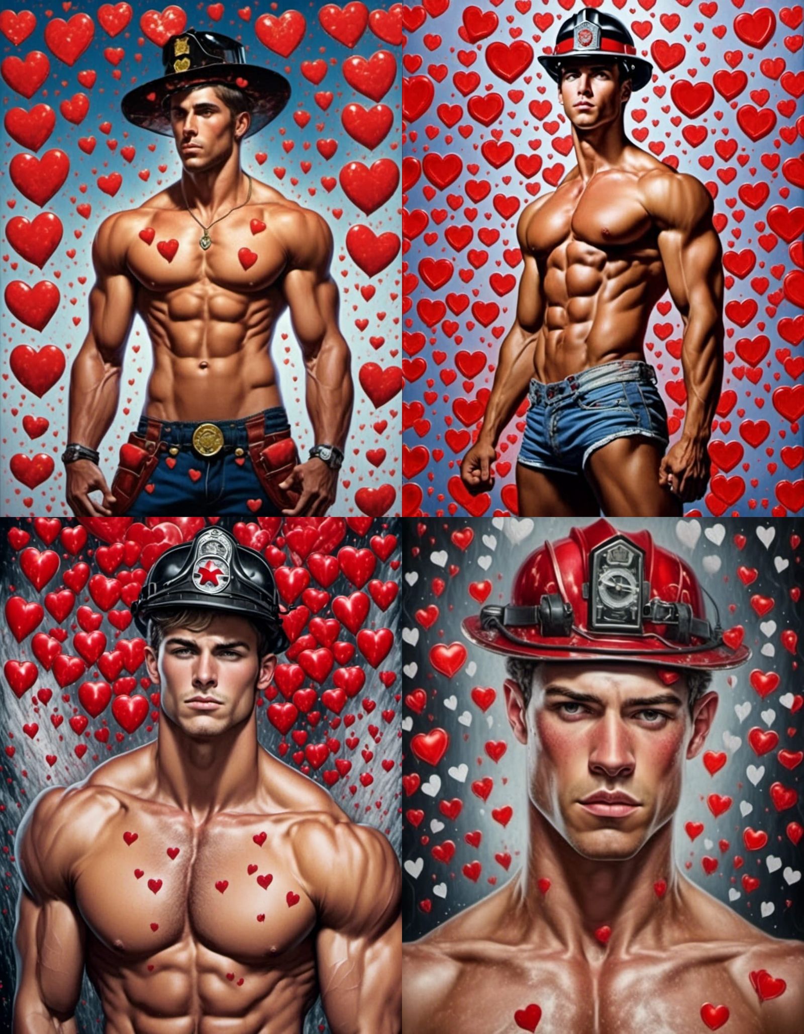 Portrait of a Fireman with Loveheart Background