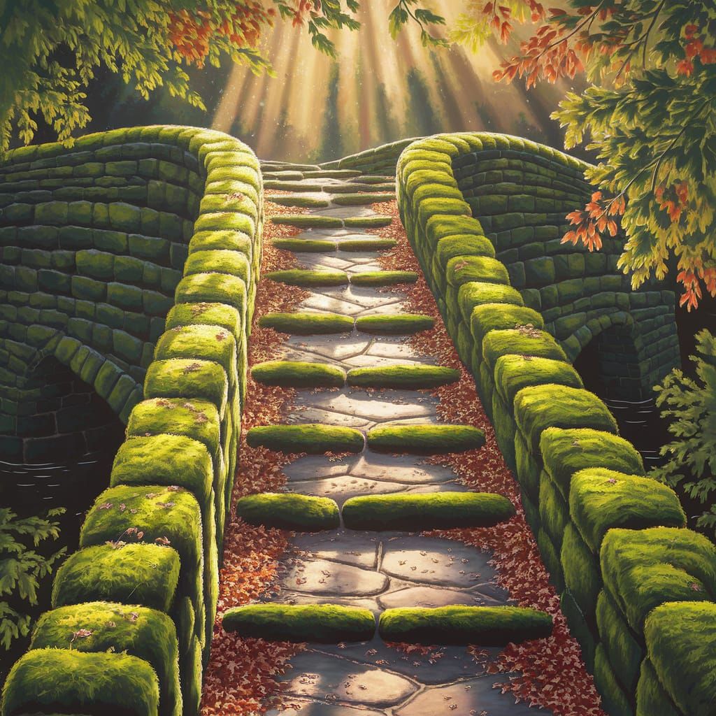 Enchanted Ancient Stone Bridge Hidden in Autumn Forest