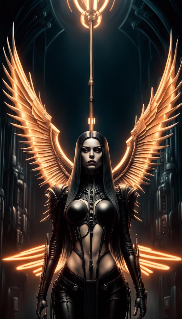 Gothic Cyberpunk Female Figure in Hyperrealistic Style