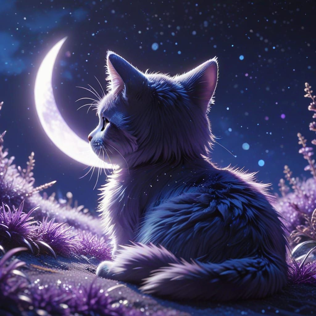 Anime Cat on the Moon in Makoto Shinkai Style