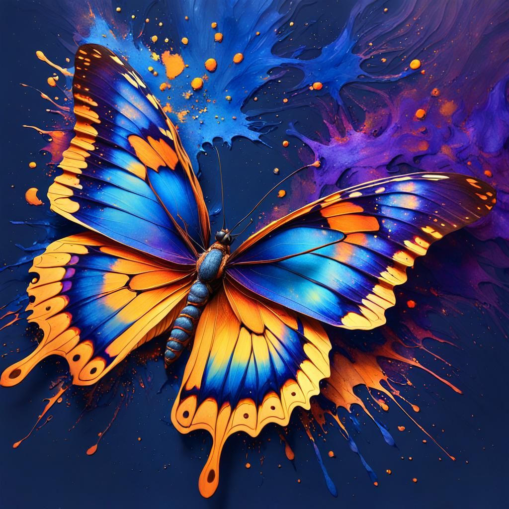 Butterfly Emerges From Splatter Paint: Abstract Fantasy Art