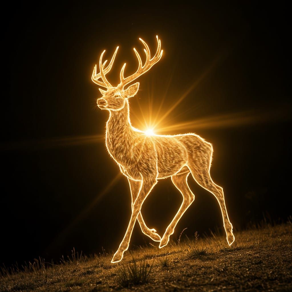 Luminous Stag Made of Light Beams