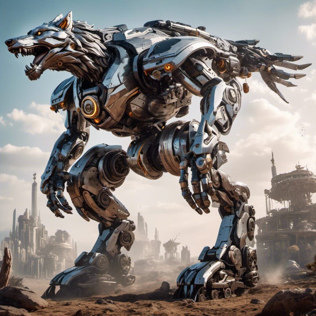 Silver Wolf Zord Mech in Dynamic Action