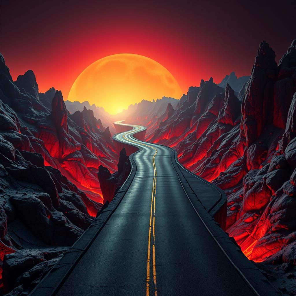 Highway to Hellscape: 3D Render in Dark Fantasy Style