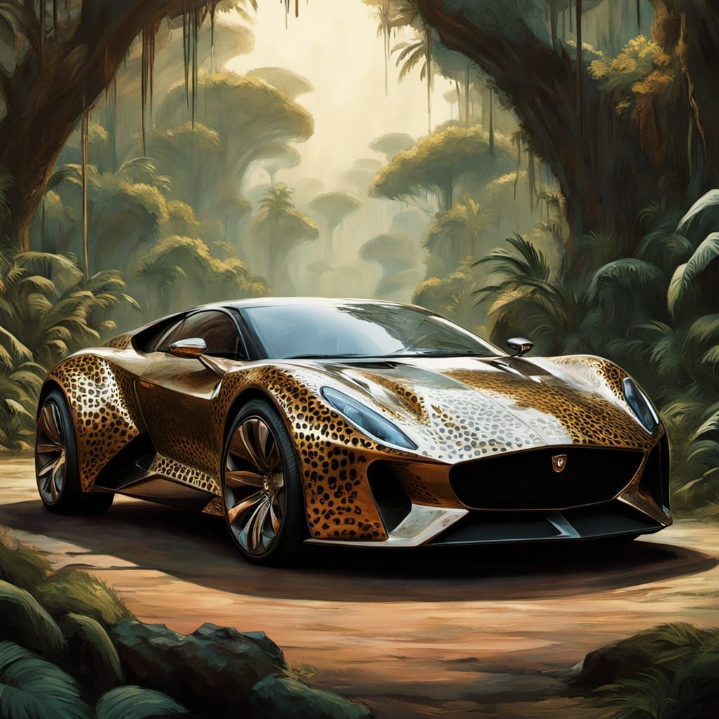 Leopard Car Pounces into Jungle Landscape