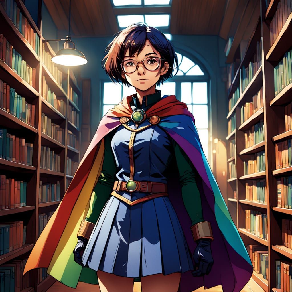 Vibrant Librarian in Whimsical Wonderland
