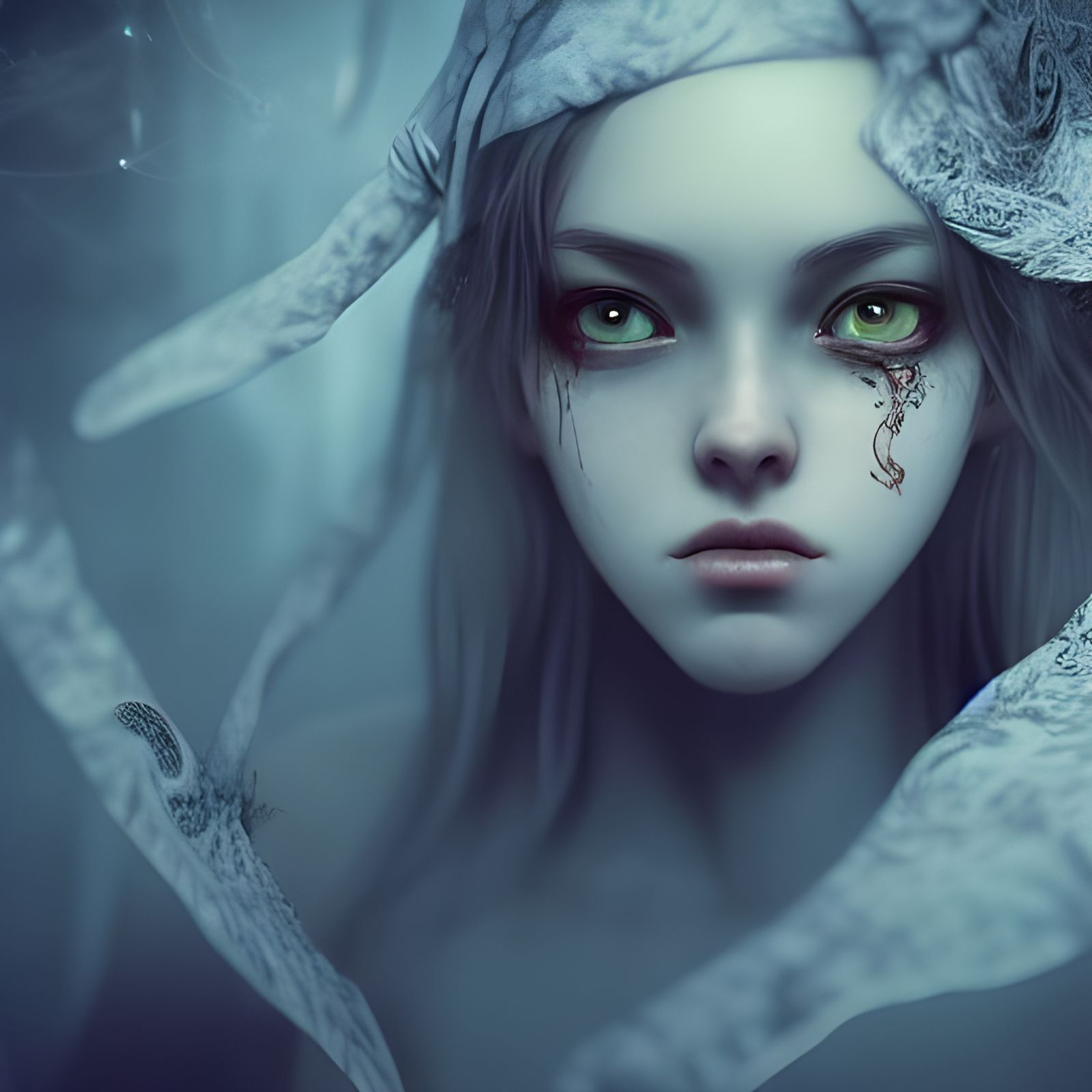 Mysterious Woman in Elegant Horror Fantasycore