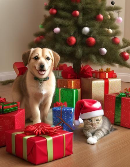 Festive Pets Celebrate Christmas: Abstract Art