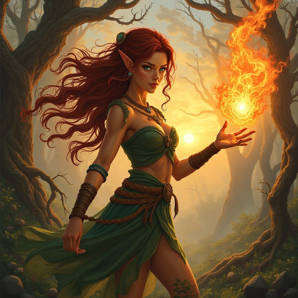 Wildfire Druidess Channels Ancient Forces in Fiery Dance