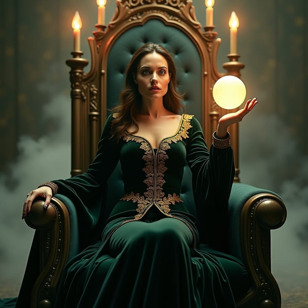 Angelina Jolie as Medieval Witch in Dark Fantasy Art