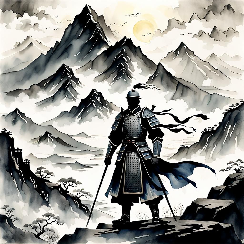 A Heroic Chinese Military Commander in Elegant Traditional A...