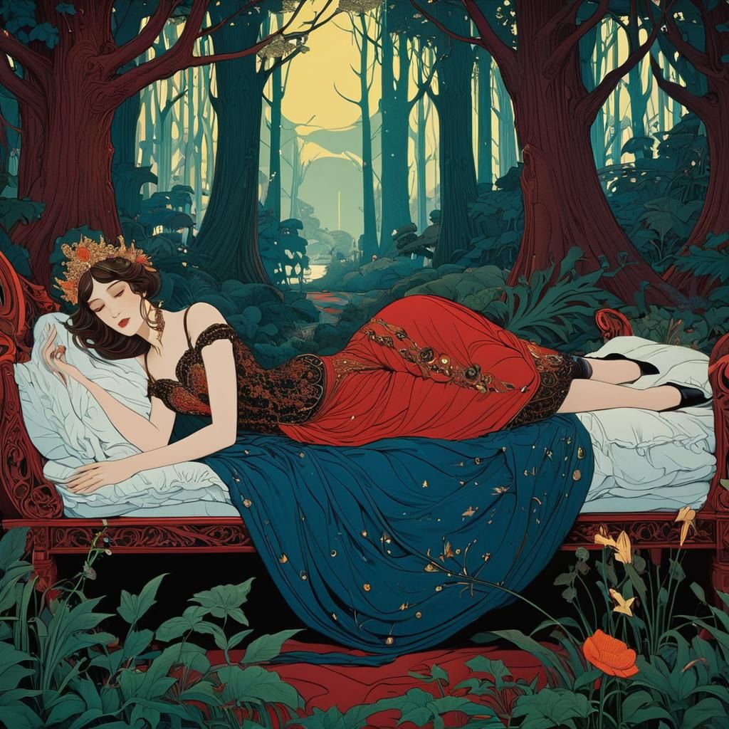 Fantastical Matte Painting in Aubrey Beardsley Style