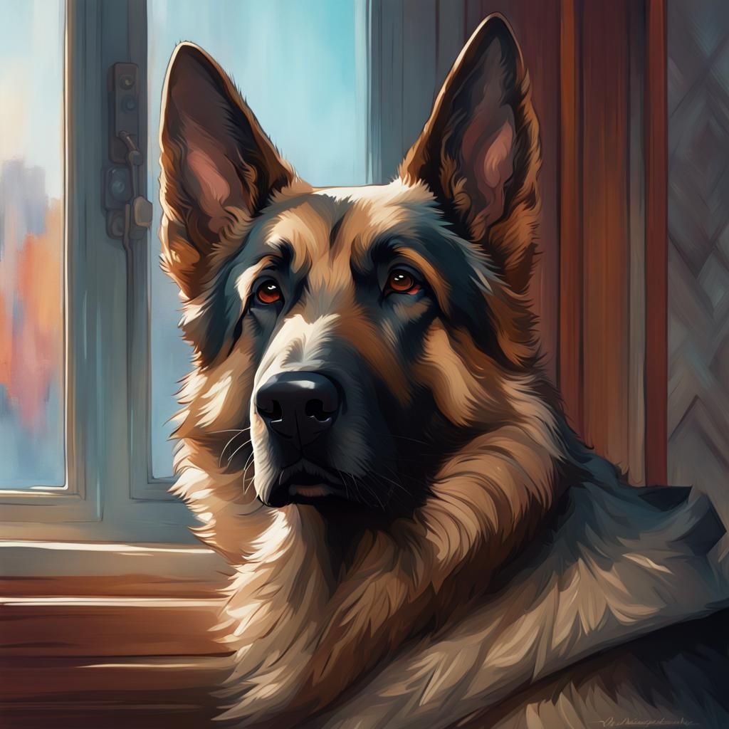 German Shepherd Portrait in Hyperdetailed Art Style