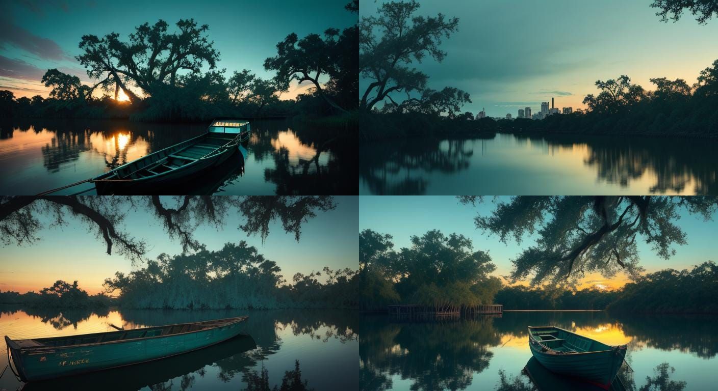 Louisiana Bayou Sunset with City Skyline