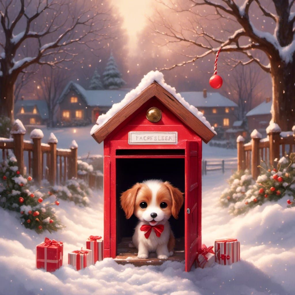 Cute Puppy Christmas Delivery in Mailbox
