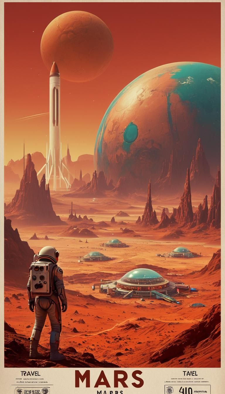 Vintage Atompunk Travel Posters to Mars
